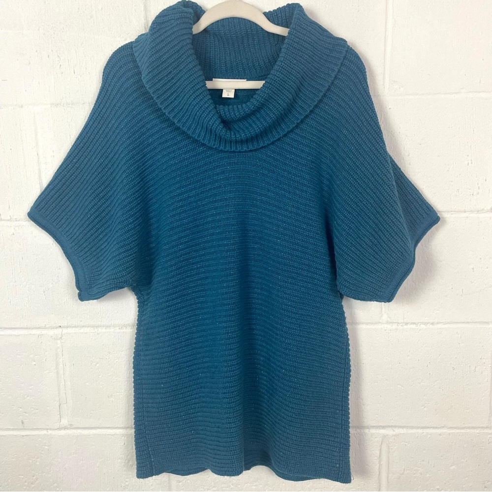 Coldwater Creek Sweater Chunky Knit Cowl Neck Relaxed Teal Shimmer Holiday NYE L